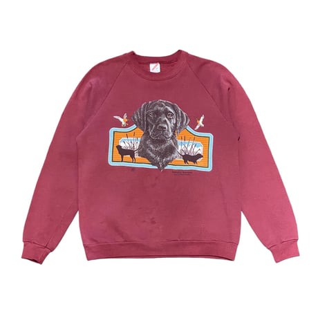 90s JERZEES Dog Print Sweat Shirt Burgundy