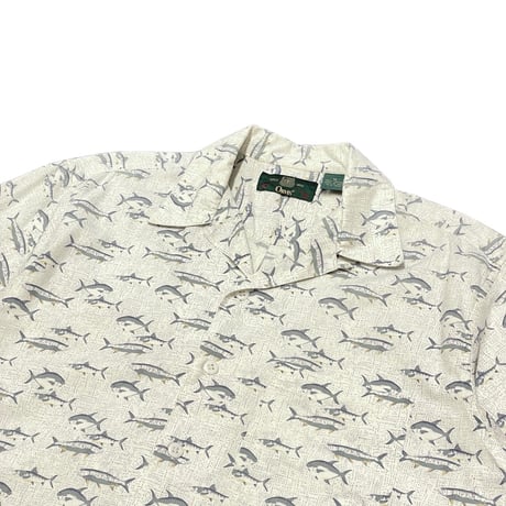 90s ORVIS Fish Pattern Open Collar Shirt