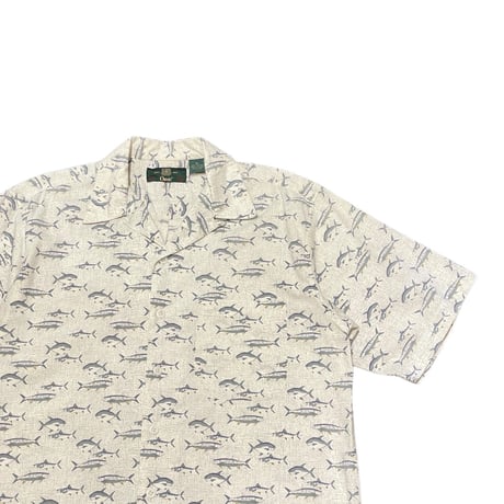 90s ORVIS Fish Pattern Open Collar Shirt