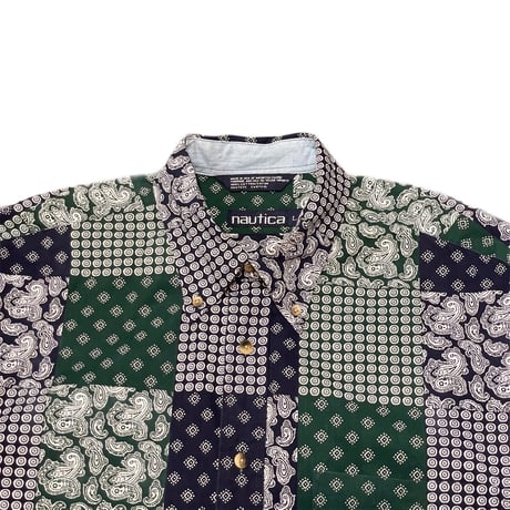 90s- Nautica Paisley Cotton B.D Shirt
