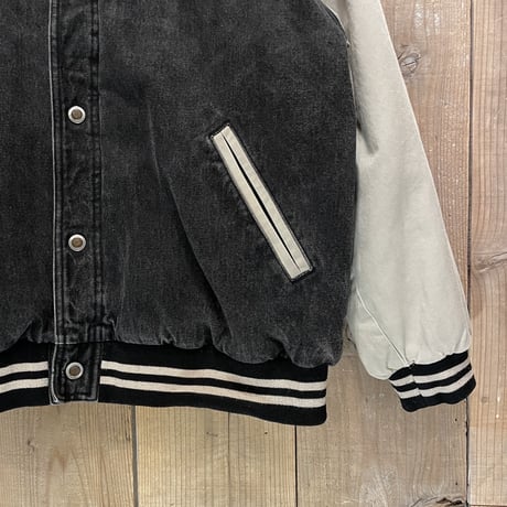 90s- NORTHWEST TERRITORY Black Denim Varsity Jacket