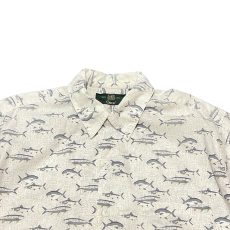 90s ORVIS Fish Pattern Open Collar Shirt