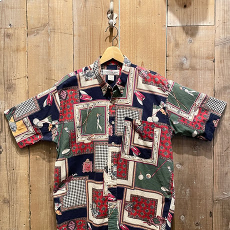 90s- COTTON MILL Golf Pattern Cotton Shirt
