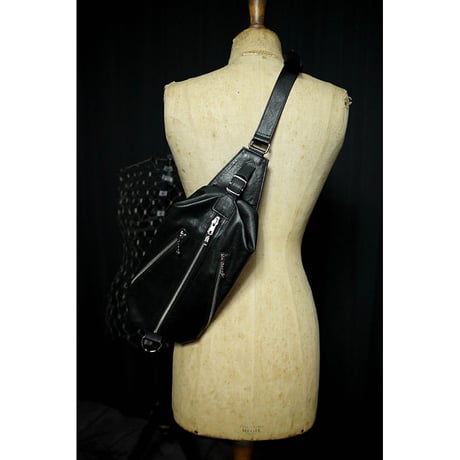 Leather Sling Bag / Double Side Zipper Design