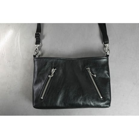 Leather Sacoche /  Double Side Zipper Design