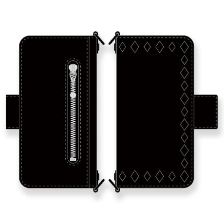 IKUO×MODERN PIRATES Leather Smartphone Wallet Case / Black Diamond Spots Design
