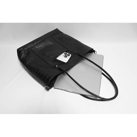 Leather Medium Tote Bag 001 / 2Pyramid Design ( Embossed Crocodile )