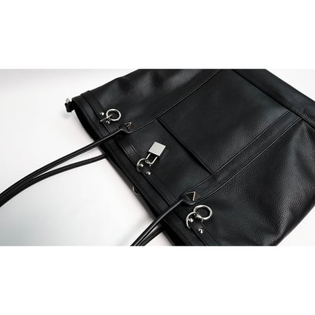 Leather Medium Tote Bag 001 / Padlock & Ring Design