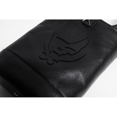 Leather Mini Tote Bag 002 / Pyramid German Hock ModernPirtaes Skull Design