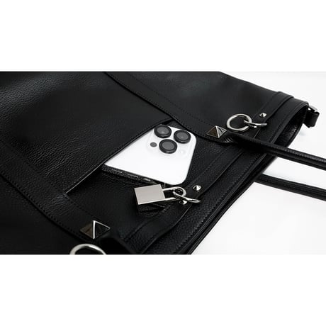 Leather Medium Tote Bag 001 / Padlock & Ring Design