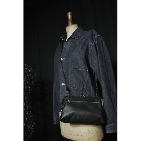 Leather 24cm Rounded Corner Clasp Pouch / Double Side Zipper Design