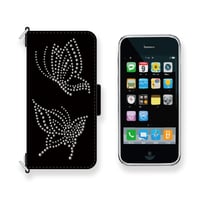 Leather iPhone Wallet Case / Two Butterflies Spots Design