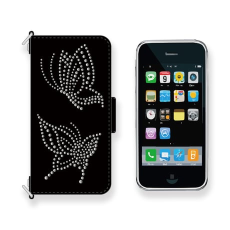 Leather iPhone Wallet Case / Two Butterflies Spots Design