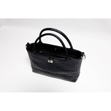 Leather Mini Tote Bag 001 / Pyramid German Hock Design ( Embossed Crocodile )