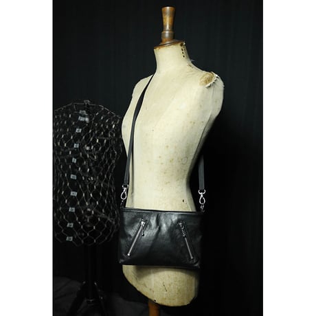 Leather Sacoche /  Double Side Zipper Design