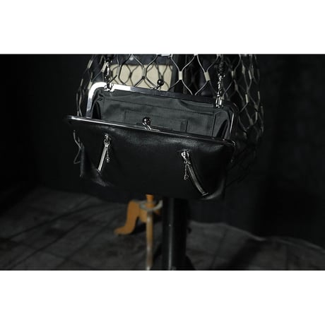 Leather 24cm Rounded Corner Clasp Pouch / Double Side Zipper Design