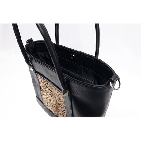 Leather Smal Tote Bag 001 / 2Pyramid Leopard Fur Design