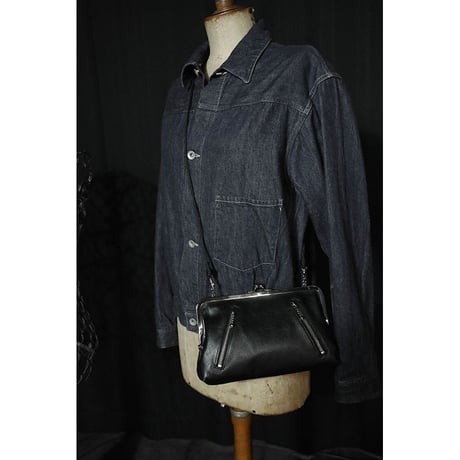 Leather 24cm Rounded Corner Clasp Pouch / Double Side Zipper Design