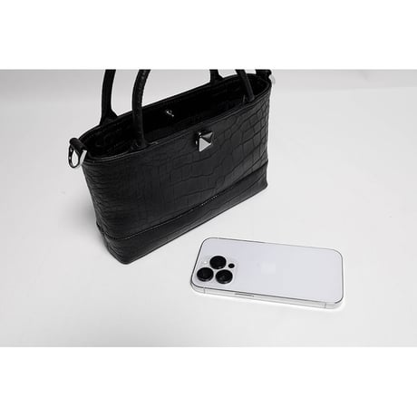 Leather Mini Tote Bag 001 / Pyramid German Hock Design ( Embossed Crocodile )