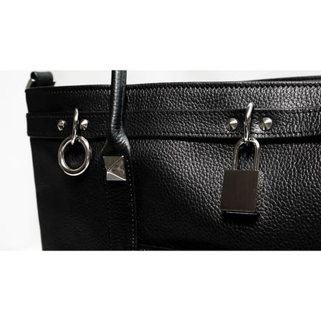 Leather Medium Tote Bag 001 / Padlock & Ring Design