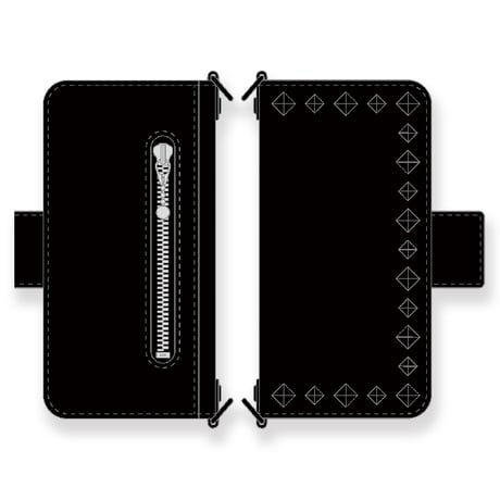IKUO×MODERN PIRATES Leather Smartphone Wallet Case / Black Pyramid Spots Design