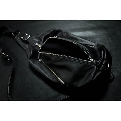 Leather Sling Bag / Double Side Zipper Design