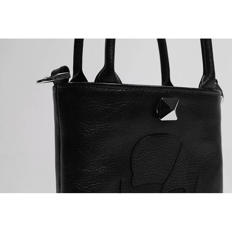 Leather Mini Tote Bag 002 / Pyramid German Hock ModernPirtaes Skull Design