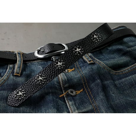 24mm Genuine Leather Narrow Hanging Belt / Circle Star Design