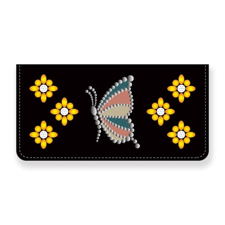 Leather Long Wallet / Butterflies Spots Design