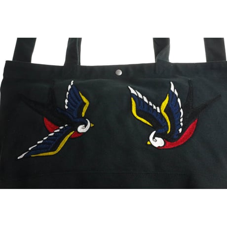 Heavy Canvas Switching Tote Bag / Chain Stitch Twin Swallow Design