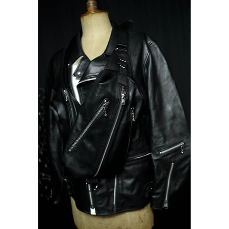 Leather Sling Bag / Double Side Zipper Design