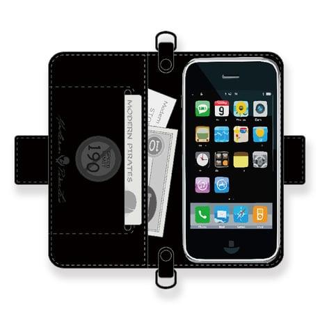 IKUO×MODERN PIRATES Leather iPhone Diary Case / Black Diamond Spots Design