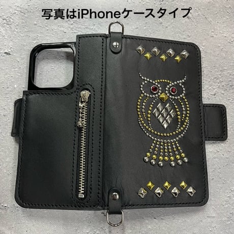 【 柩×Modern Pirates Leather Smartphone Wallet Case / Spots Owl Design 】＊iPhone以外の汎用モデル