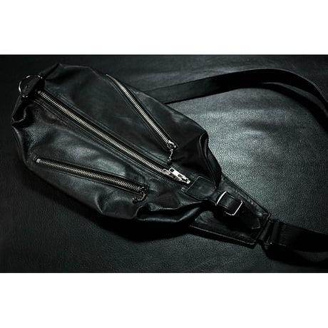 Leather Sling Bag / Double Side Zipper Design