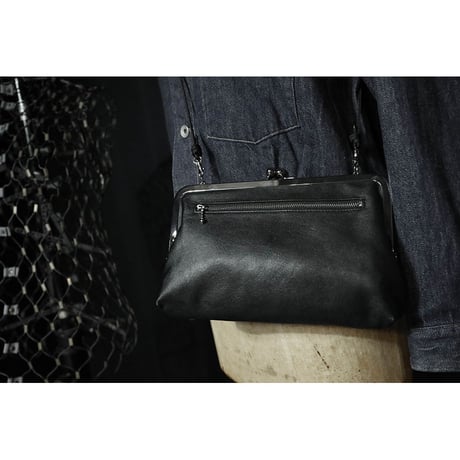 Leather 24cm Rounded Corner Clasp Pouch / Double Side Zipper Design
