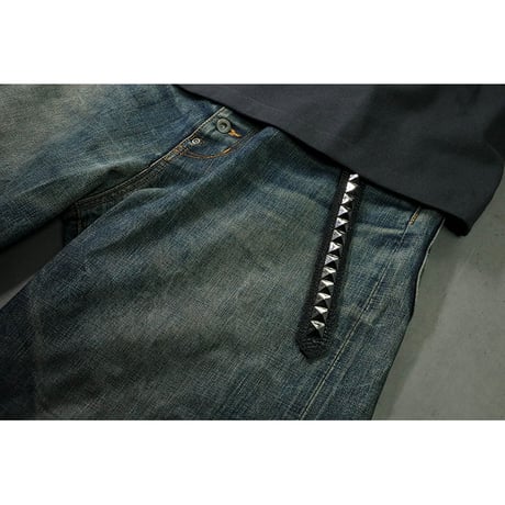 24mm Genuine Leather Narrow Hanging Belt / 1Row Pyramid Design