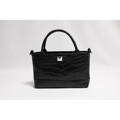 Leather Mini Tote Bag 001 / Pyramid German Hock Design ( Embossed Crocodile )