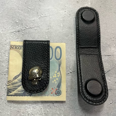 Leather Money Clip / Modern Pirtaes Skull Face Spots Design