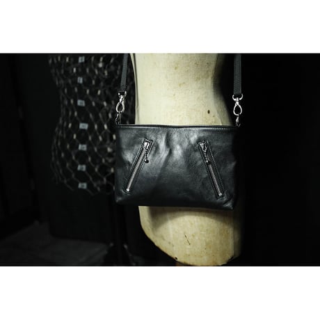 Leather Sacoche /  Double Side Zipper Design