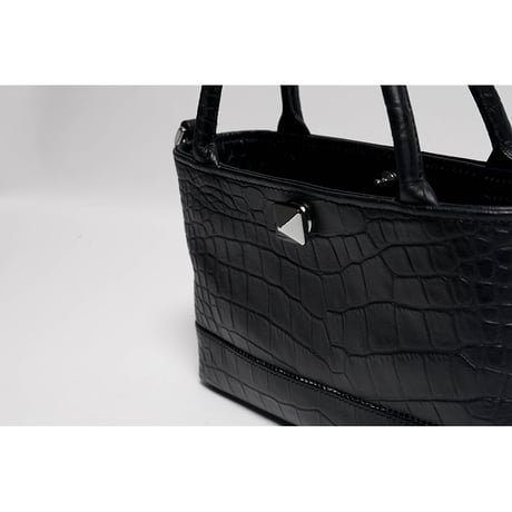 Leather Mini Tote Bag 001 / Pyramid German Hock Design ( Embossed Crocodile )