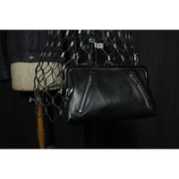 Leather 24cm Rounded Corner Clasp Pouch / Double Side Zipper Design
