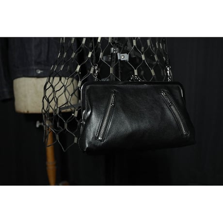 Leather 24cm Rounded Corner Clasp Pouch / Double Side Zipper Design