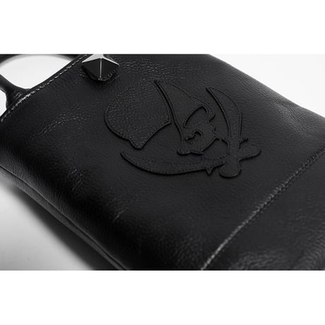 Leather Mini Tote Bag 002 / Pyramid German Hock ModernPirtaes Skull Design