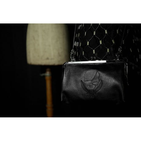 Leather 24cm Rounded Corner Clasp Pouch / Modern Pirates Skull Design