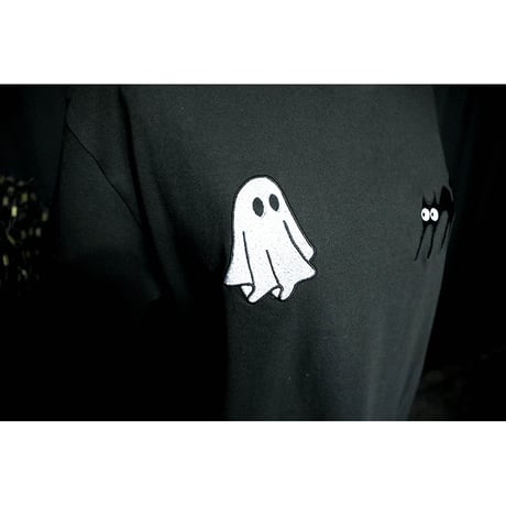 Open-end Max Weight T-shirt / Black Cat & Sheet Ghost Design (刺繍)
