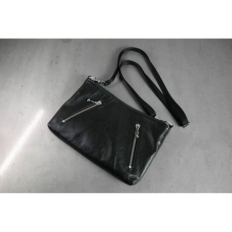 Leather Sacoche /  Double Side Zipper Design