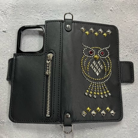 【 柩×Modern Pirates Leather iPhone Wallet Case / Spots Owl Design 】＊iPhone専用モデル