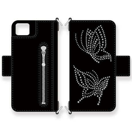 Leather iPhone Wallet Case / Two Butterflies Spots Design