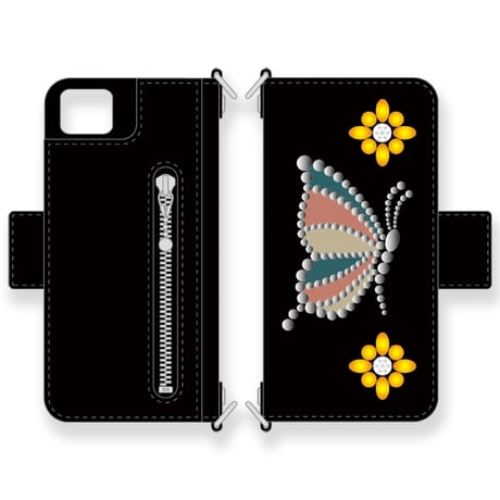 Leather iPhone Wallet Case / Butterflies Spots Design