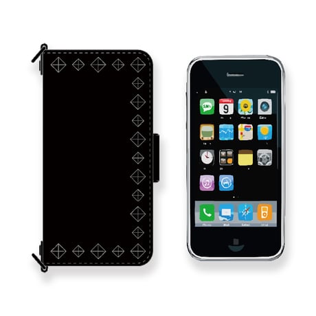 IKUO×MODERN PIRATES Leather iPhone Diary Case / Black Pyramid Spots Design